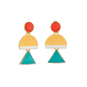 Red dot and turquoise triangle earrings