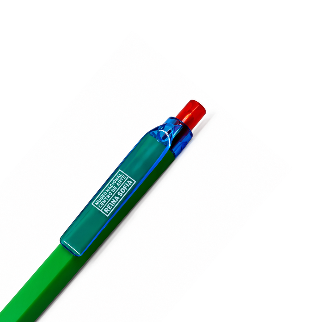 Bolígrafo verde azul logo Reina Sofía