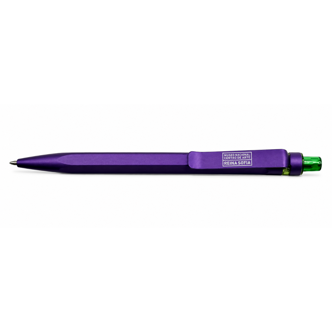 Bolígrafo morado verde logo Reina Sofía
