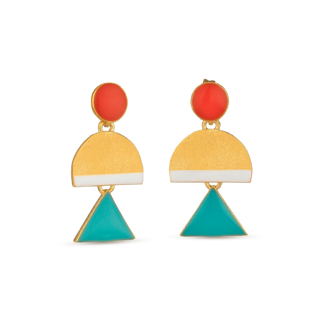Red dot and turquoise triangle earrings "Somni"